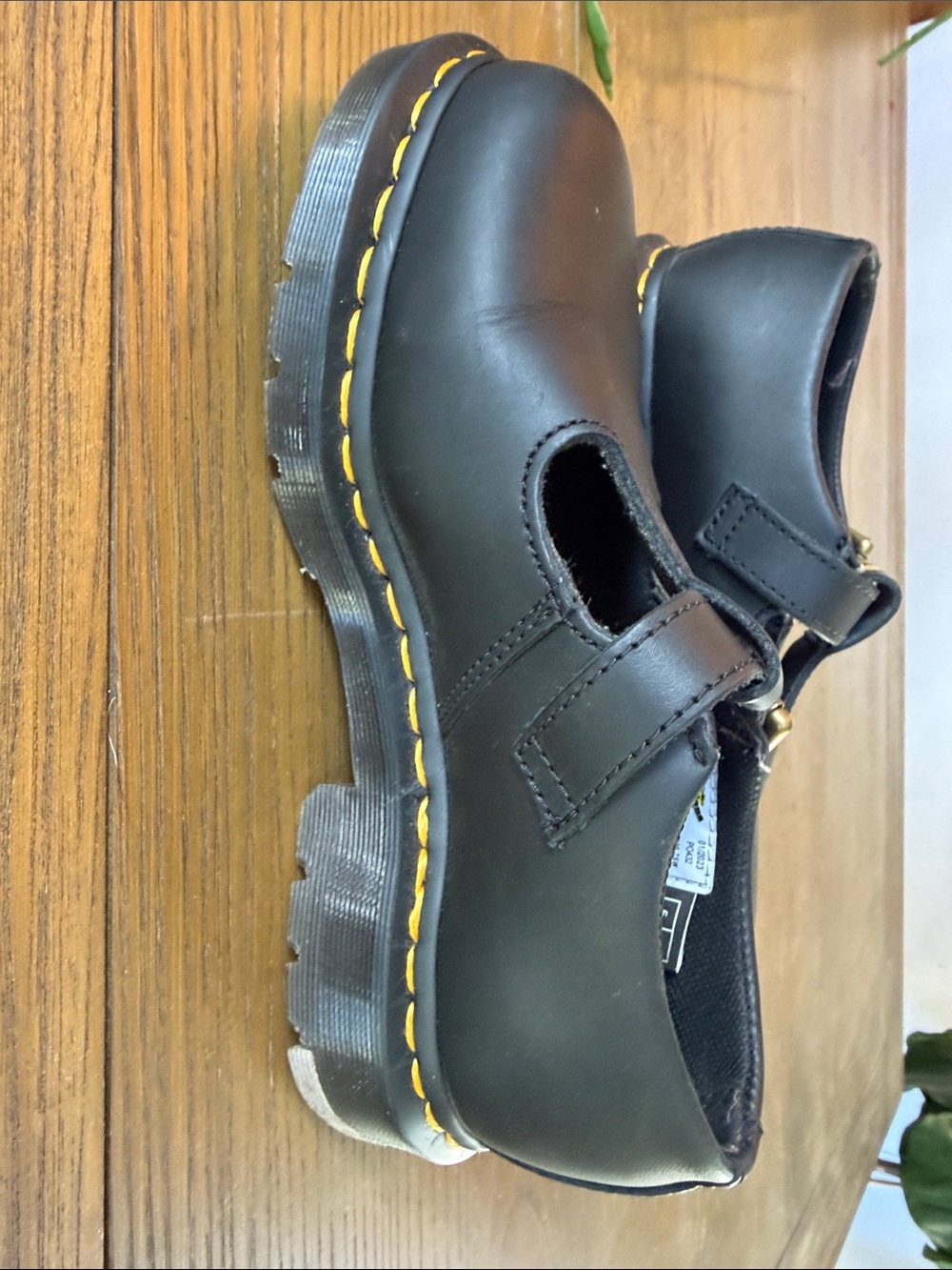 Dr. Martens Black T-Strap Dress Shoes with Yellow Stitching - Picture 5 of 6